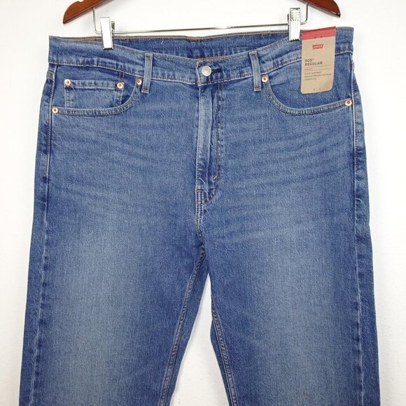 Levi's 505 Straight Leg Jeans Men's Size 38x34 Blue Denim Stretch - Picture 2 of 9
